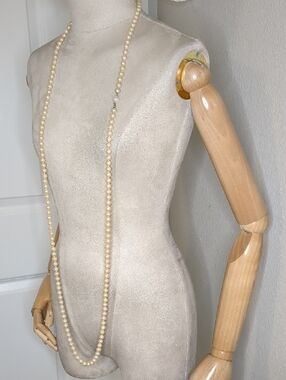 Vintage 1920s - 1940s Faux Pearl Necklace Extra Long Flapper Girl Art Deco 55"